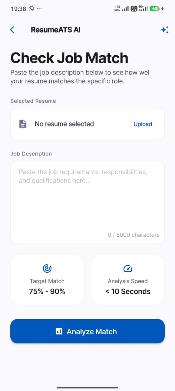 ResumeATS App Screenshot 4: Job Matching and parsing setup